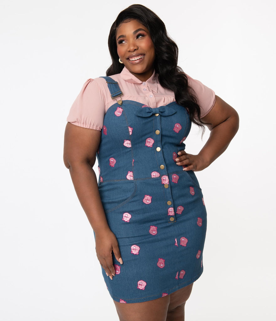 Care Bears Cheer Bear Denim Fitted Pinafore x Unique Vintage - Lulabites