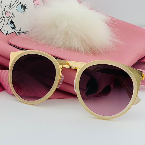 Round Cat Sunglasses in Clear/Gold - Lulabites