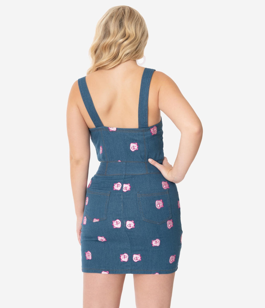Care Bears Cheer Bear Denim Fitted Pinafore x Unique Vintage - Lulabites